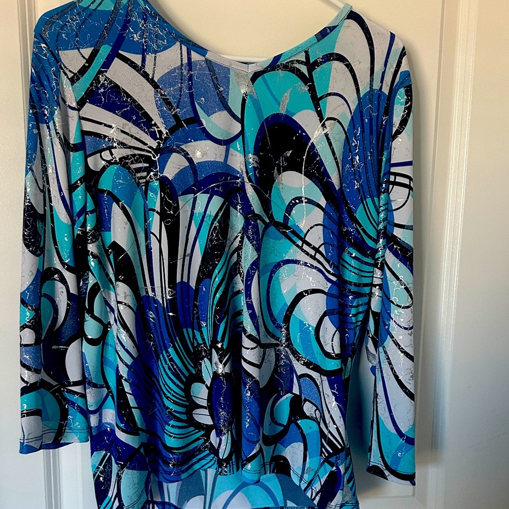 Alia Blue and Black Patterned Top